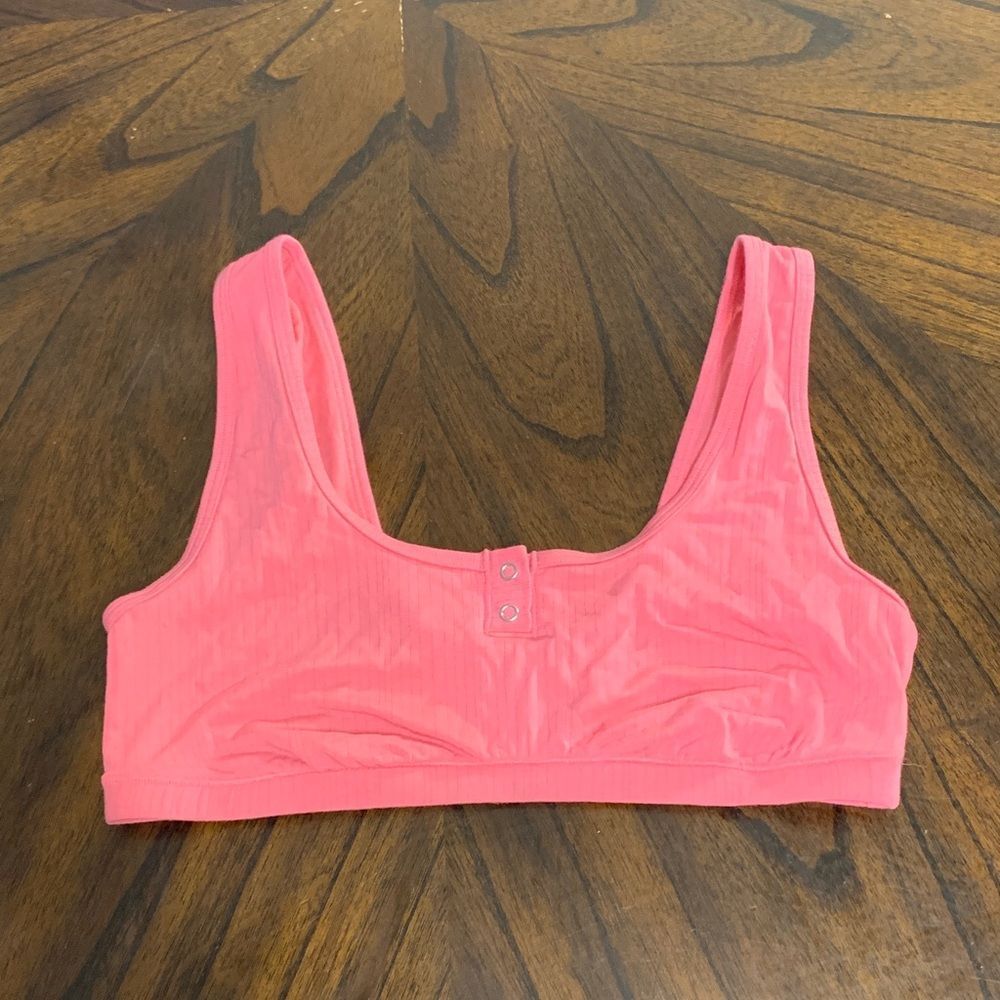 Auden Pink Ribbed Scoop Neck Bralette Size M Snap Front